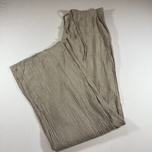 Zara Crinkle Gauze Beach Boho Wide Leg Pants Drawstring Beige Womens M